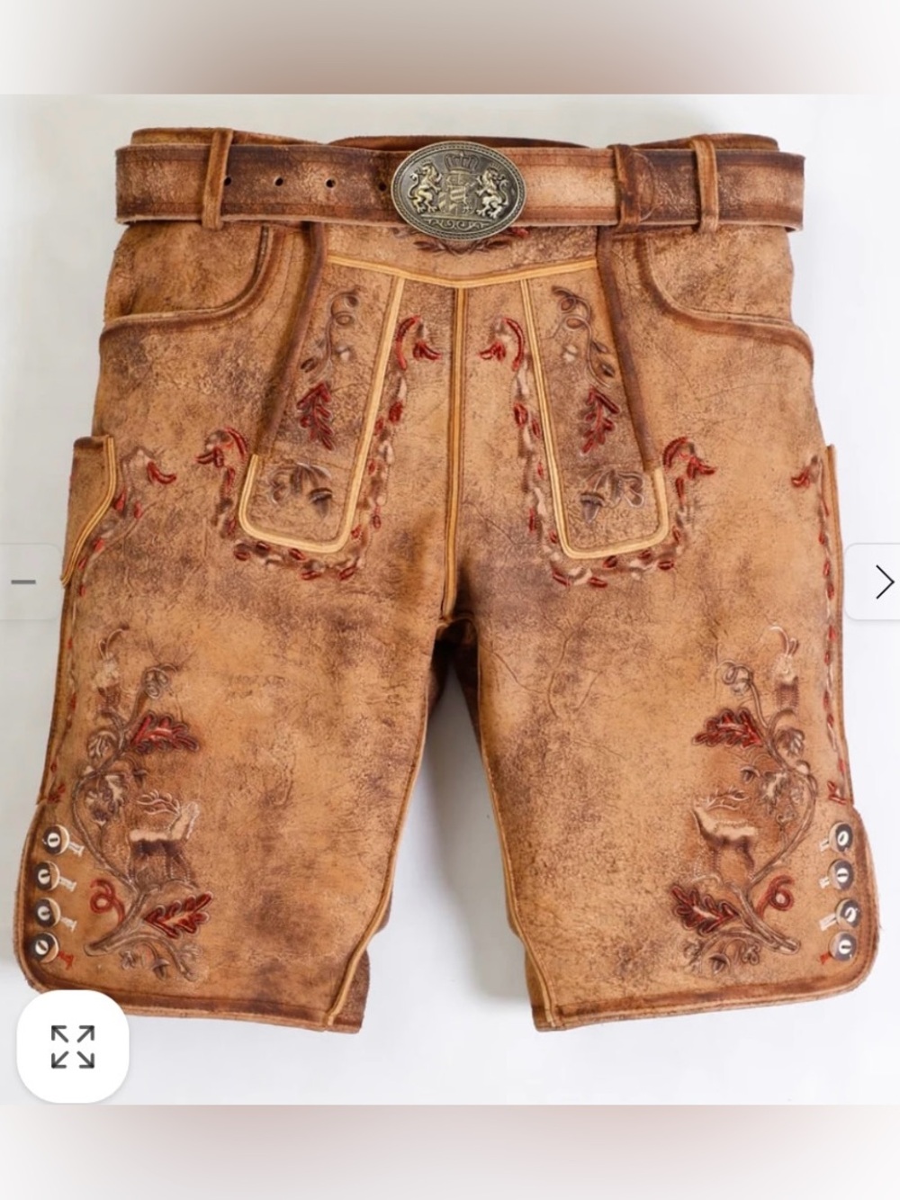 NWT Authentic Deer Suede Lederhosen with Belt and Ornate Buckle